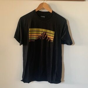 Marmot Men's Black Short-Sleeve Mountain Graphic Tee with Yellow Stripe